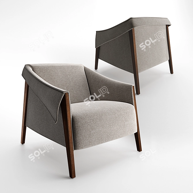 Elegant Canaletta Walnut Armchair 3D model image 1