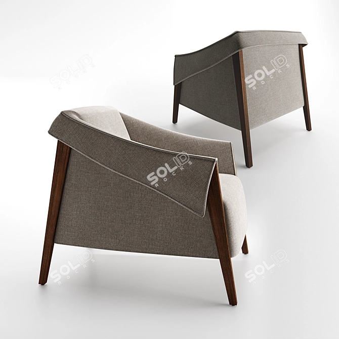 Elegant Canaletta Walnut Armchair 3D model image 2