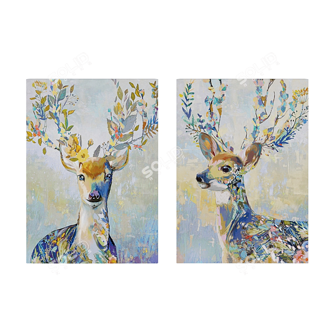 Colorful Reindeer Canvas Set 3D model image 1