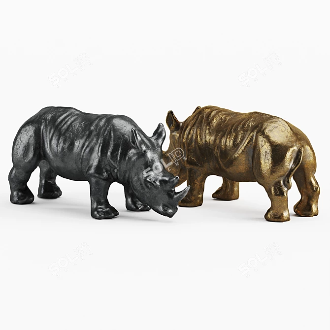 Title: Rhinoceros Sculpture in Silver and Gold 3D model image 2