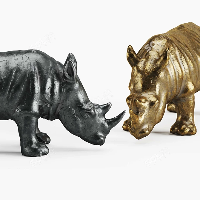 Title: Rhinoceros Sculpture in Silver and Gold 3D model image 3
