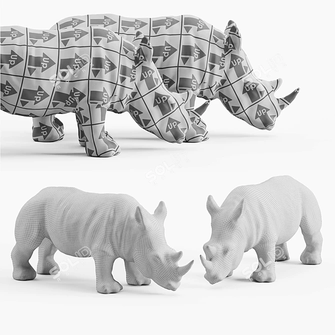 Title: Rhinoceros Sculpture in Silver and Gold 3D model image 4