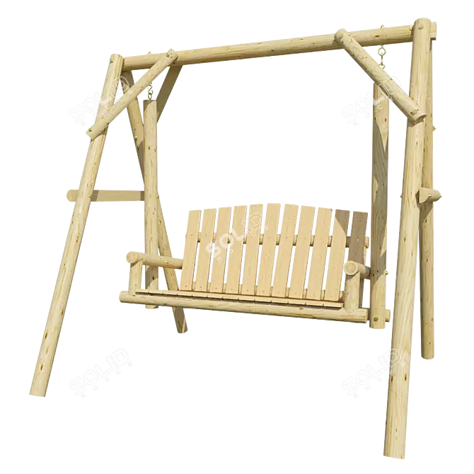 Title: Rustic Wooden Swing 3D model image 2