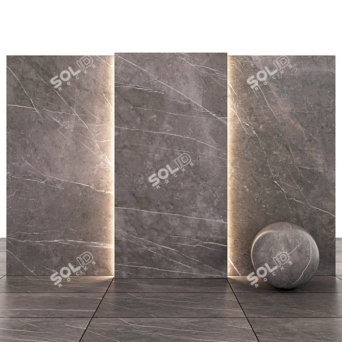 Glossy Gray Stone Slabs & Tiles 3D model image 1