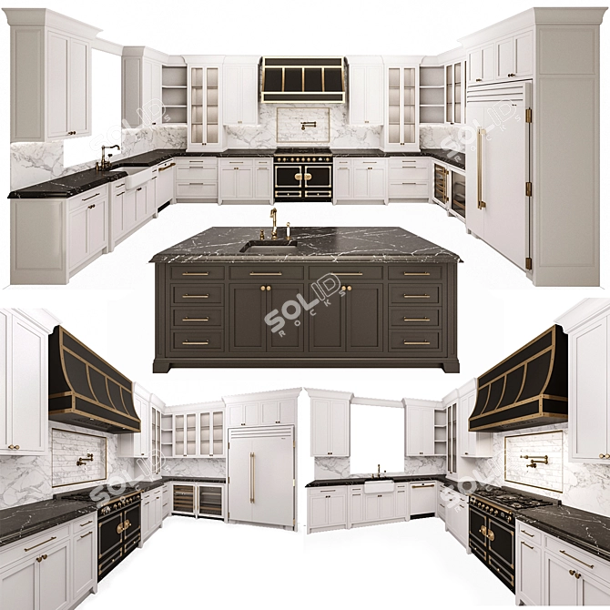 Classic Kitchen with Island & High-end Appliances 3D model image 1