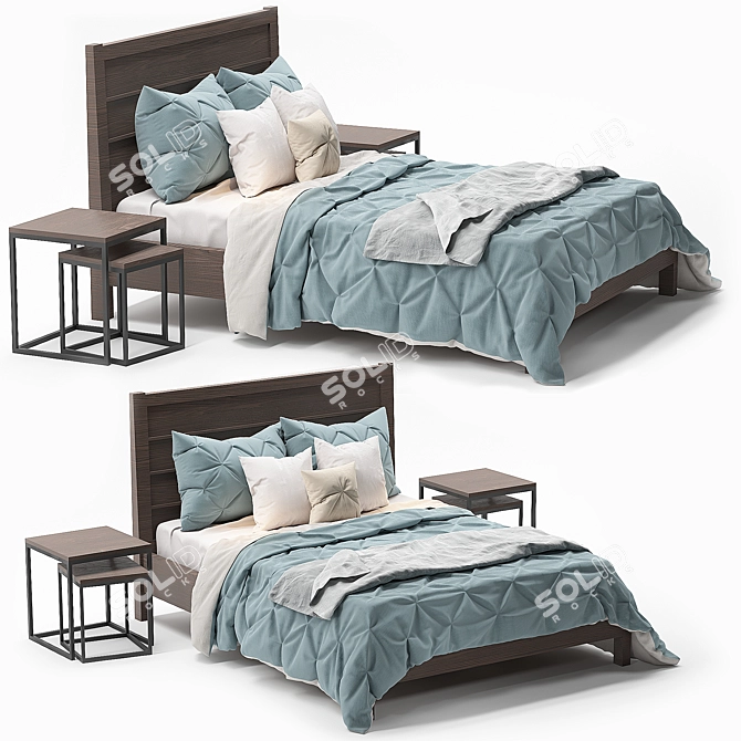 Royal Blue Cotton Bed Cover 3D model image 2