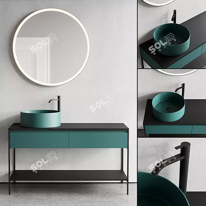 Bridge Vanity Set: Ceramic, MDF, Round Washbasin 3D model image 1