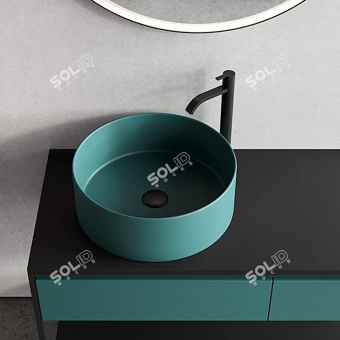 Bridge Vanity Set: Ceramic, MDF, Round Washbasin 3D model image 3