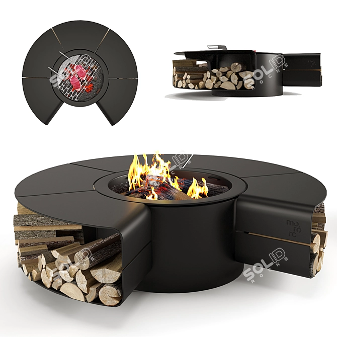 Outdoor BBQ Fireplace 160x45cm 3D model image 1