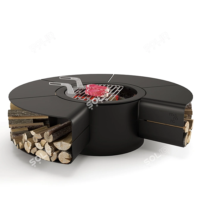 Outdoor BBQ Fireplace 160x45cm 3D model image 2
