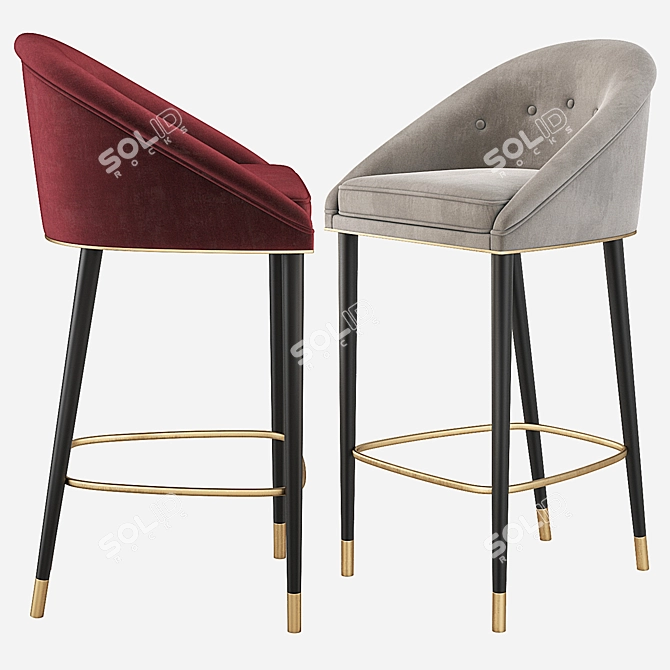 Retro Malay Bar Chair: Mid Century Elegance 3D model image 2