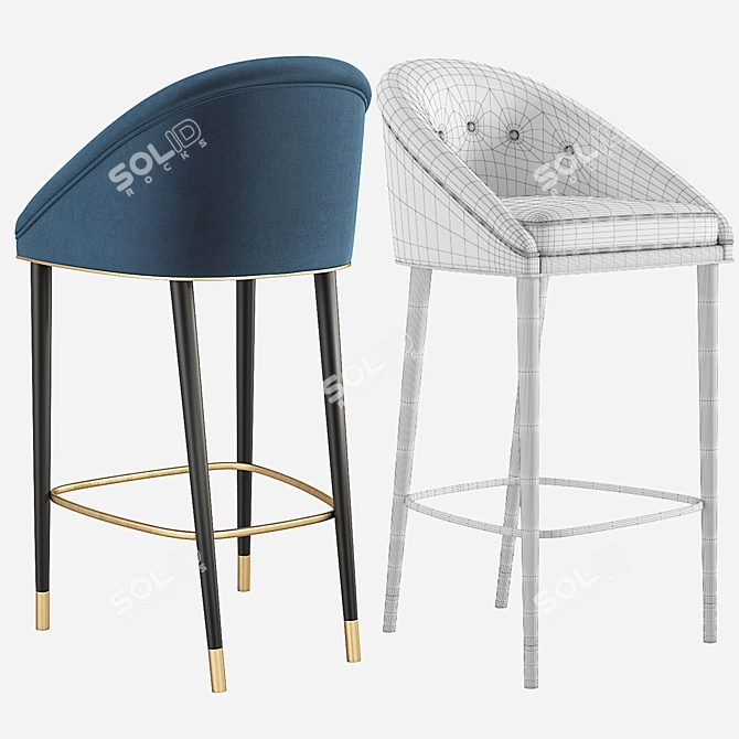 Retro Malay Bar Chair: Mid Century Elegance 3D model image 5