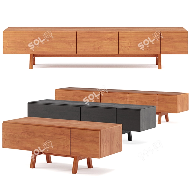 Zeitraum Rattan Oak Sideboard 3D model image 1