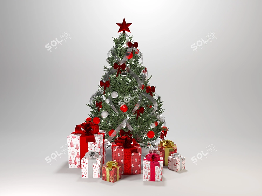 Festive Christmas Tree Set | Decorations & Gifts 3D model image 1