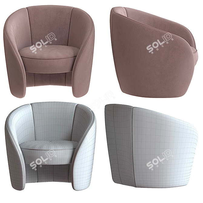 Elegant Pearl Pink Accent Armchair 3D model image 12