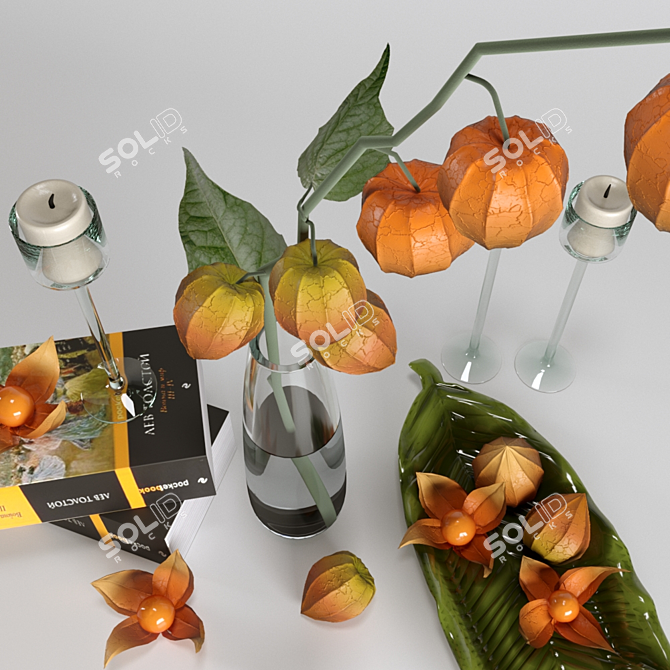 Elegant Physalis Decor Set 3D model image 3