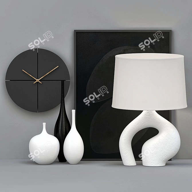 Modern Décor Set: Art, Vase, Lamp & Clock 3D model image 1