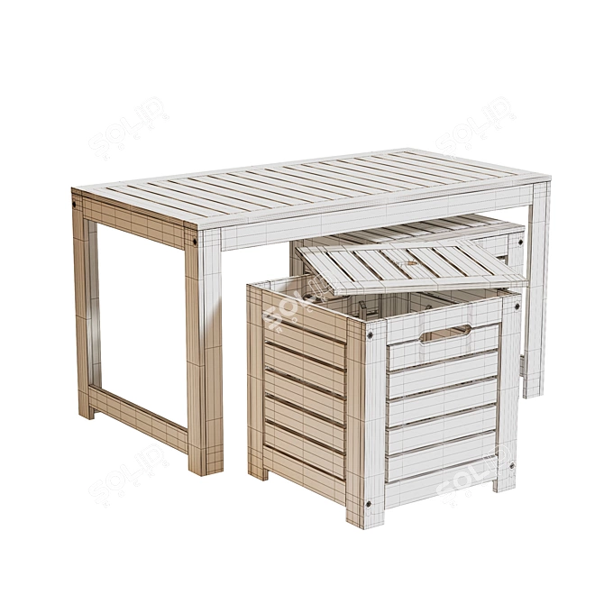 Acacia Garden Bench with Storage Boxes 3D model image 2