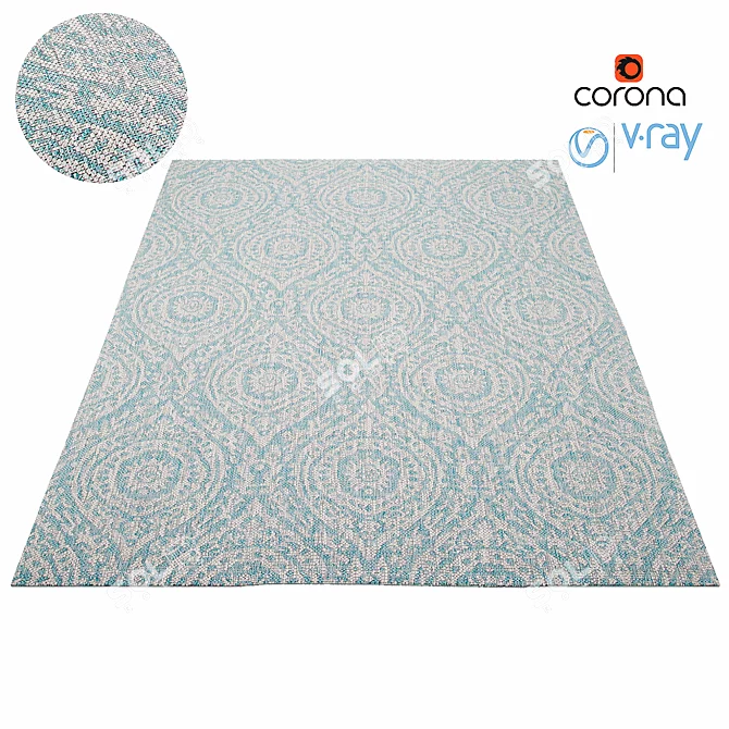 Beige Turquoise Rug: High-Quality Texture 3D model image 1