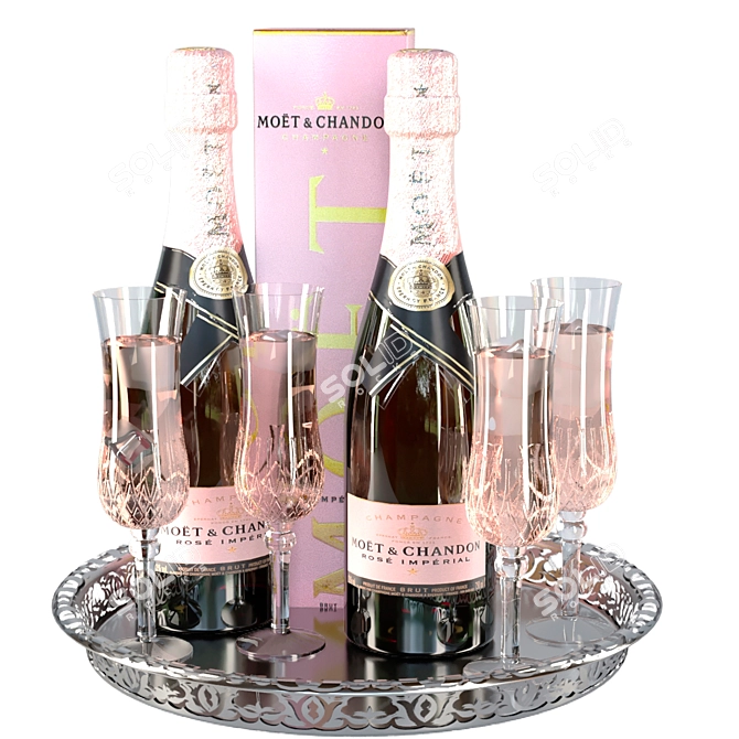 Elegant Bubbly Bliss: Sparkling Wine in Glasses 3D model image 1