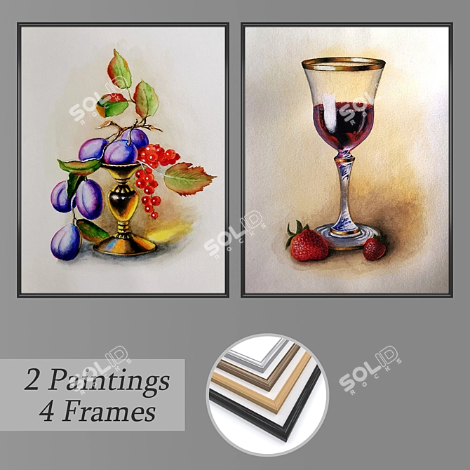 Versatile Set of Wall Paintings with Multiple Frames 3D model image 1