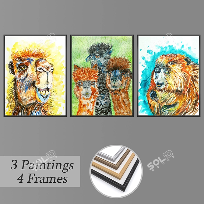 Wall Paintings Set with Multiple Frame Options 3D model image 1