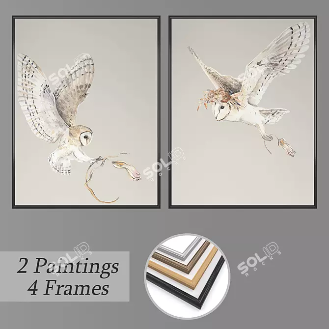 Versatile Set of Wall Paintings with Multiple Frame Options 3D model image 1