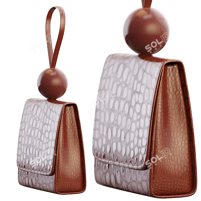 Stylish Croc-Effect Leather Tote 3D model image 2