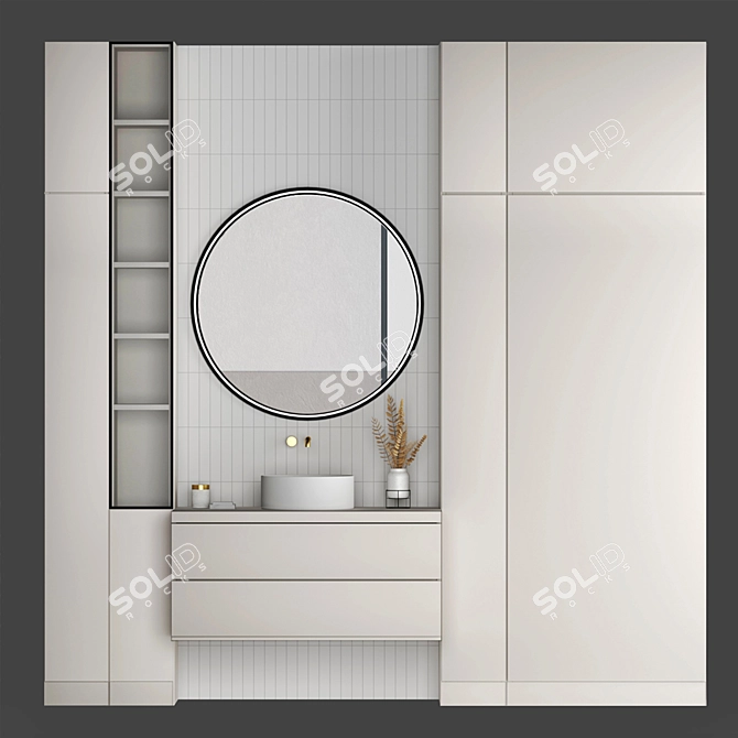 Modern Bathroom Set: Vanity, Mirror, Tiles 3D model image 1