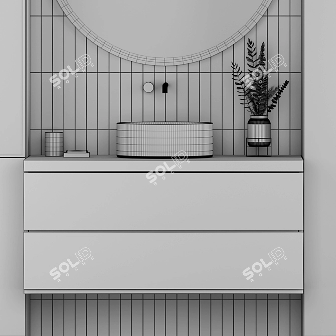 Modern Bathroom Set: Vanity, Mirror, Tiles 3D model image 3