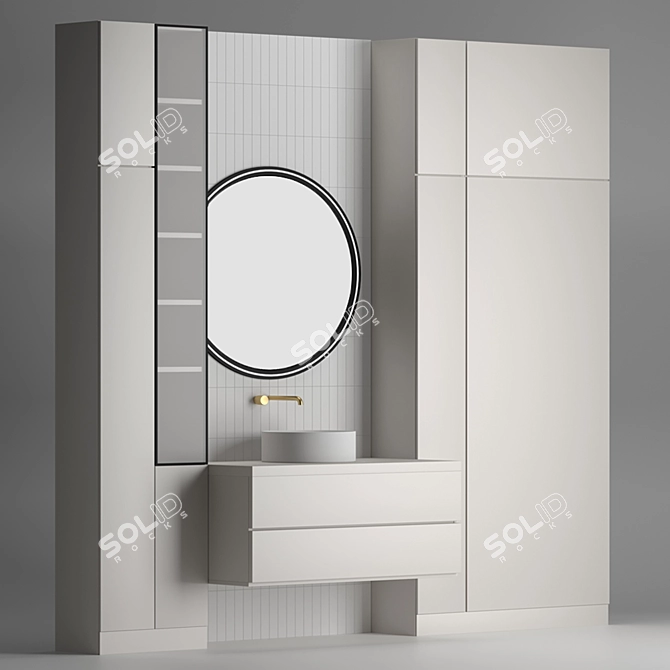 Modern Bathroom Set: Vanity, Mirror, Tiles 3D model image 4