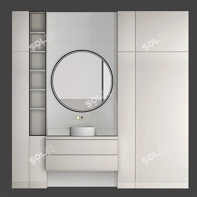 Modern Bathroom Set: Vanity, Mirror, Tiles 3D model image 7