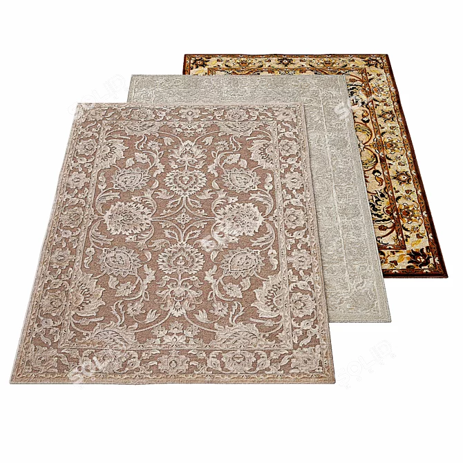 Tonal Khaki Floral Area Rug 3D model image 2