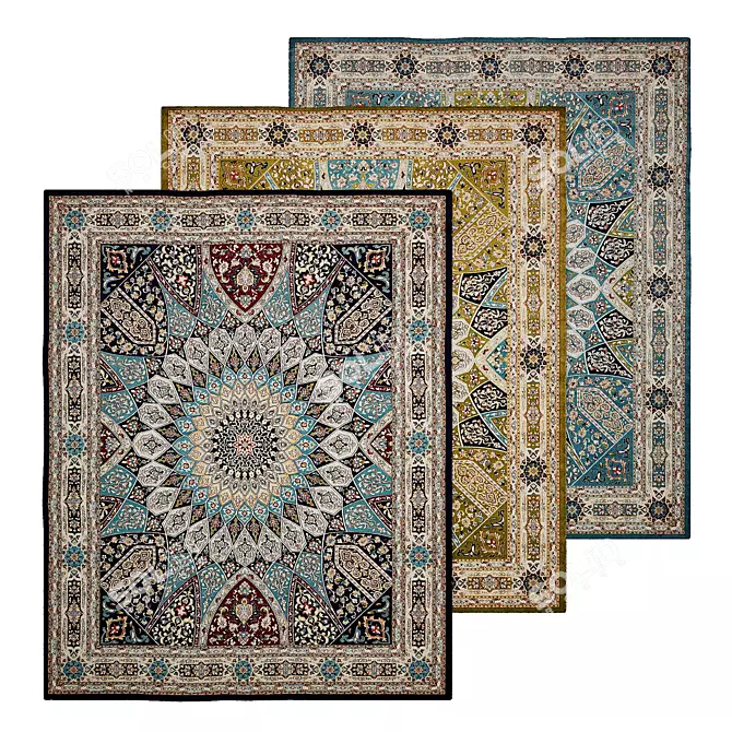 Turkish Rabia Rugs: Blue & Burgundy 13' x 19' 3D model image 1