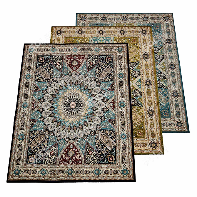 Turkish Rabia Rugs: Blue & Burgundy 13' x 19' 3D model image 2