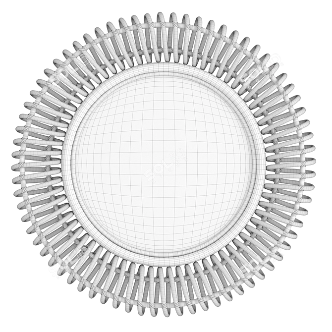 Natural Round Rattan Mirror 3D model image 2