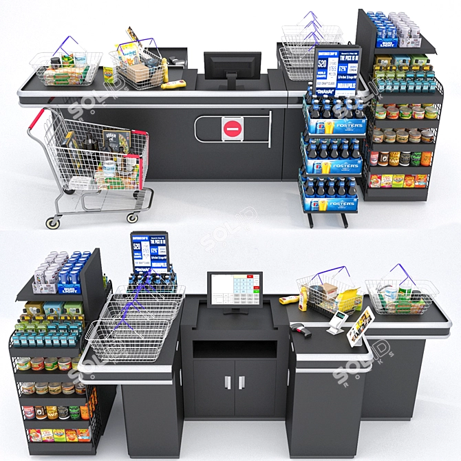 Modern Supermarket Checkout Counter 3D model image 1