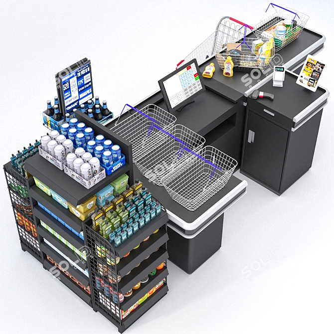 Modern Supermarket Checkout Counter 3D model image 2