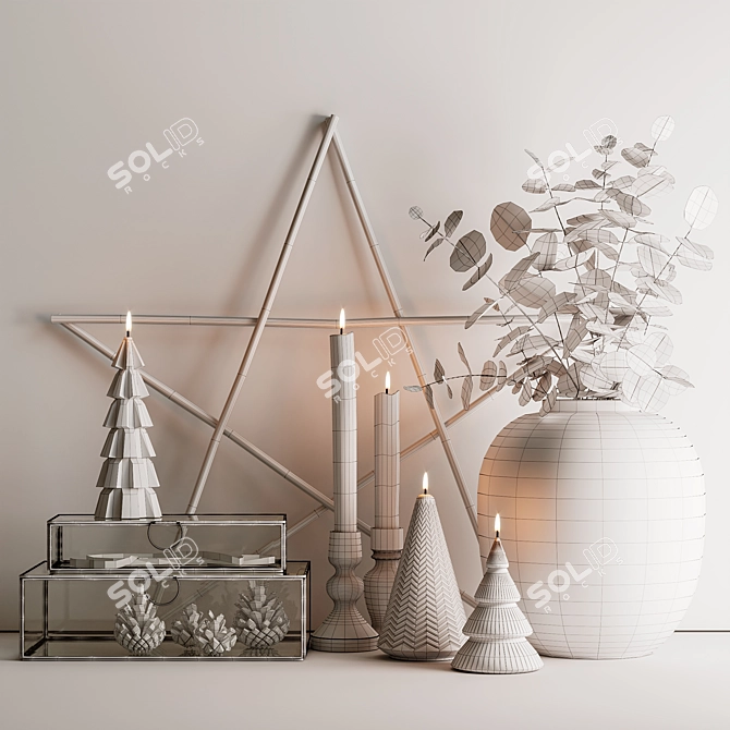 Elegant Wood and Glass Decor Set 3D model image 8