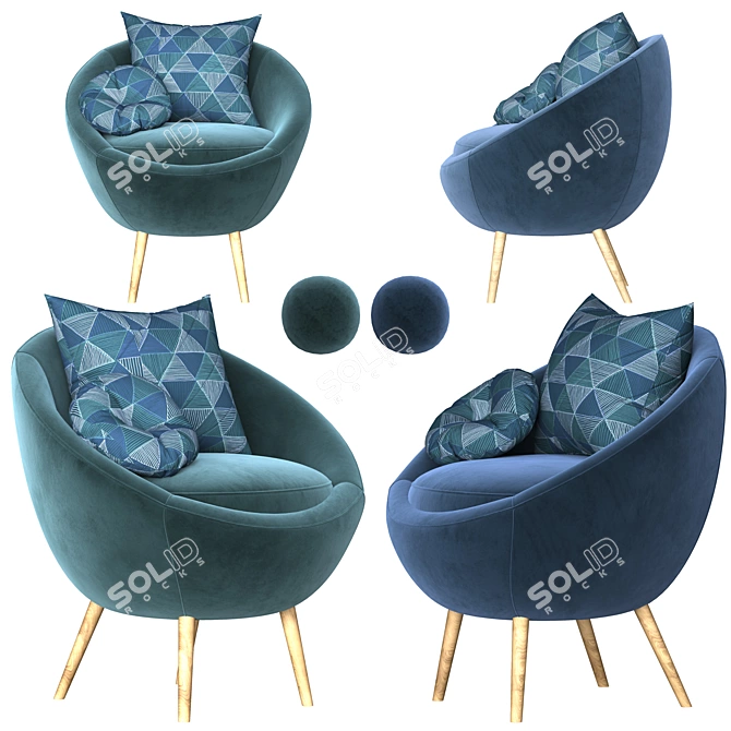 Luxury Velvet Accent Chair 3D model image 2