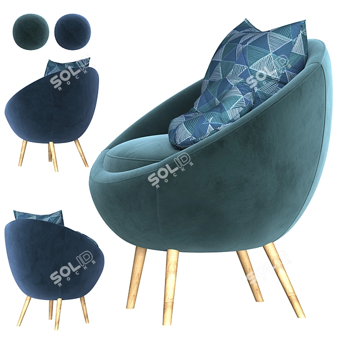 Luxury Velvet Accent Chair 3D model image 3