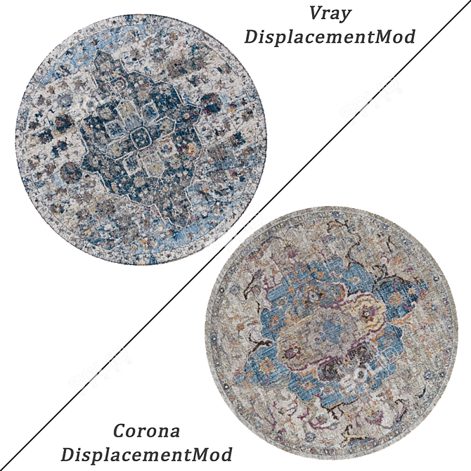 Round Carpet Set - 6 Pieces with VRayFur, VRayDisplacementMod, and CoronaDisplacementMod 3D model image 2