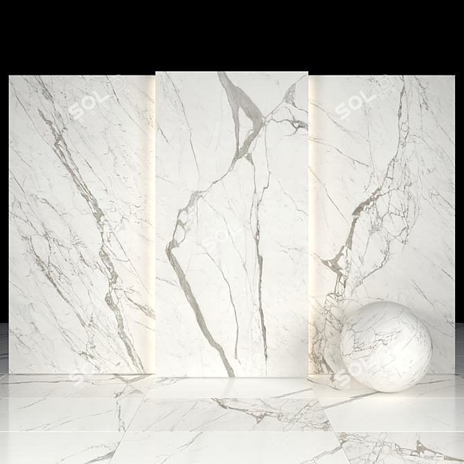 Elegant White Calacatta Slabs & Tiles 3D model image 1