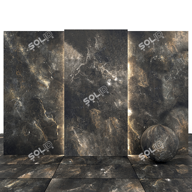 Glossy Diamond Black Stone - 5 Texture Slabs & Tiles 3D model image 2