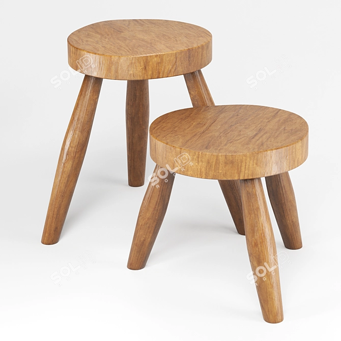 Zen Teak Stool: Versatile, Rustic, and Elegant 3D model image 2