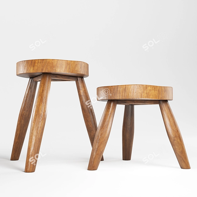 Zen Teak Stool: Versatile, Rustic, and Elegant 3D model image 3