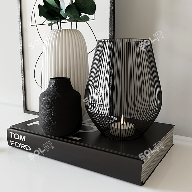 Elegant Ribbed Vase Set 3D model image 3