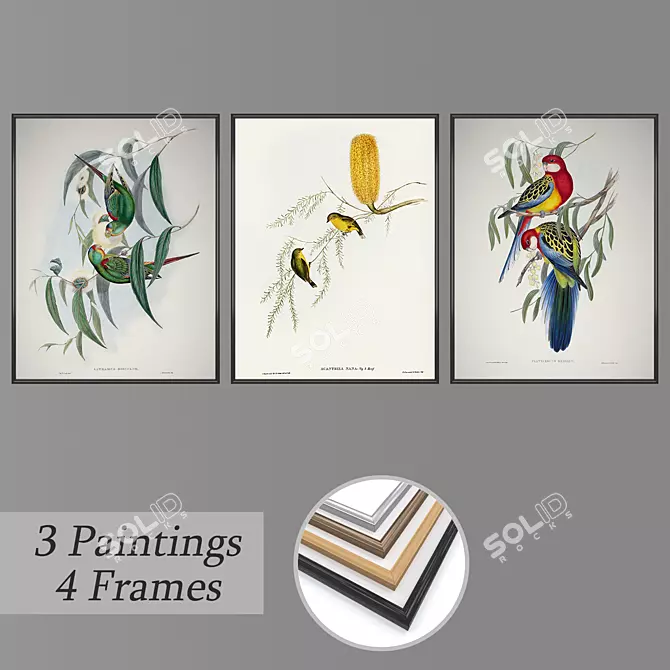 Dynamic Trio: Set of 3 Wall Paintings 3D model image 1