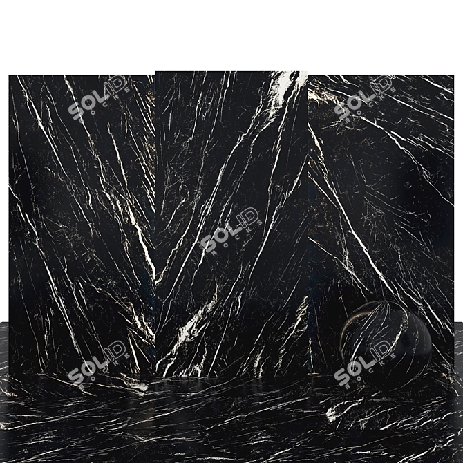 Elegant Deep Black Marble Slabs 3D model image 2
