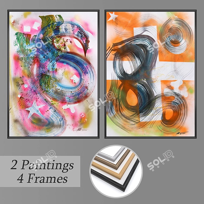 Eclectic Frame Collection with Artworks 3D model image 1